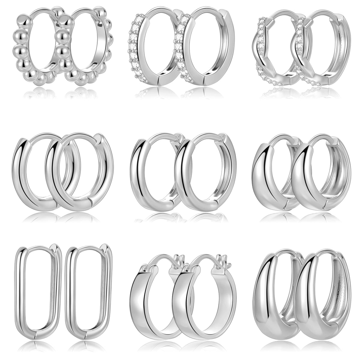 9 Pairs Small Gold/Silver Hoop Earrings Set for Women | 14K Gold Plated Chunky Hoop Small Earring Hypoallergenic Thick Open Lightweight Chunky Hoop Earrings Jewelry for Gifts
