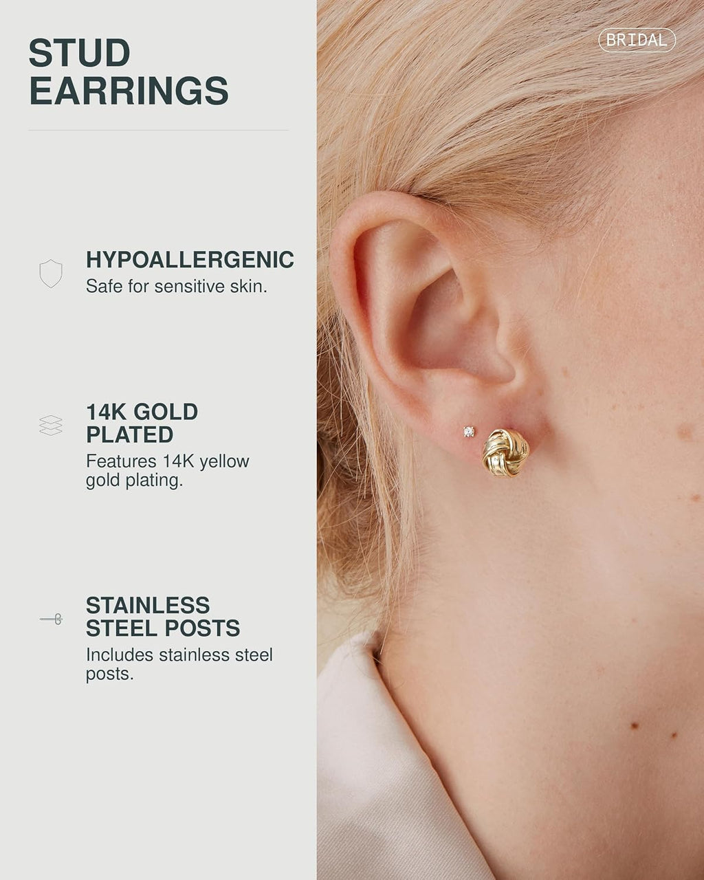 PAVOI 14K Gold Plated Love Knot Stud Earrings for Women, Small Elegant Stud | Hypoallergenic Earrings with 925 Sterling Silver Posts, Dainty Knot Gold Earrings