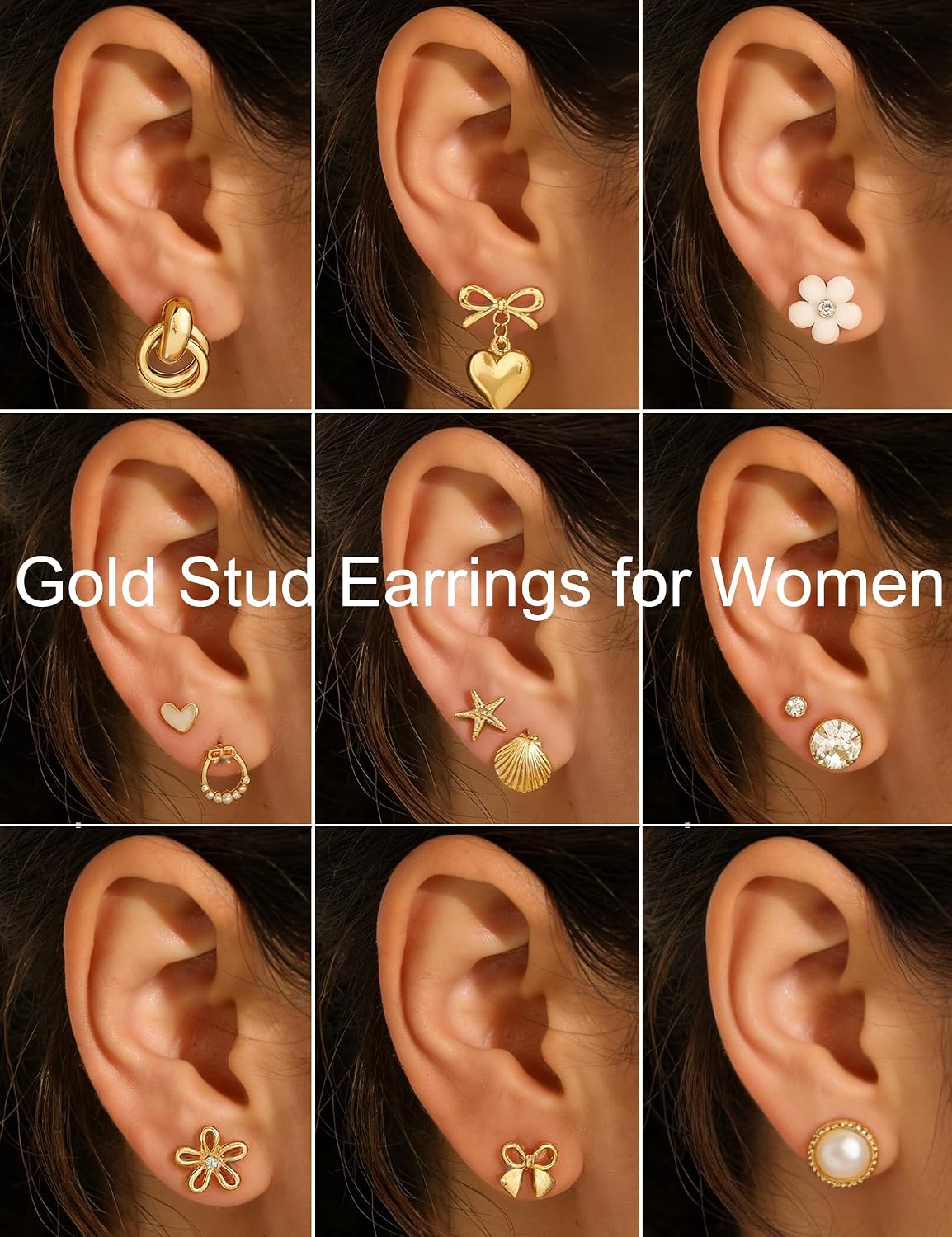 75 Pairs Gold Stud Earrings Set for Women, Trendy Hypoallergenic Pearl Cubic Zirconia Multiple Piercings Earrings Packs, Stud Hoops Earrings for Gift Jewelry