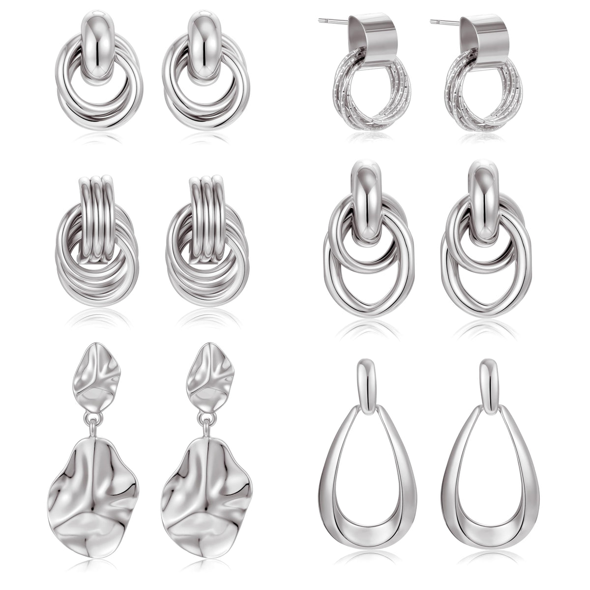 6 Pairs Chunky Gold Earrings for Women Gold Plated Knot Earrings Trendy Statement Drop Dangle Teardrop Lightweight Hypoallergenic Fashion Accessories Jewelry Set Gifts for Women