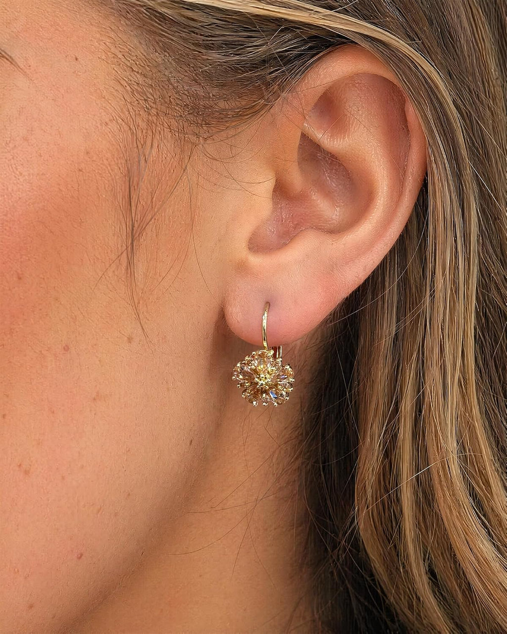Vintage 14K Gold Plated Flower Birthstone Earrings | Hypoallergenic Leverback Floral Earrings, Trendy Jewelry Gifts for Women