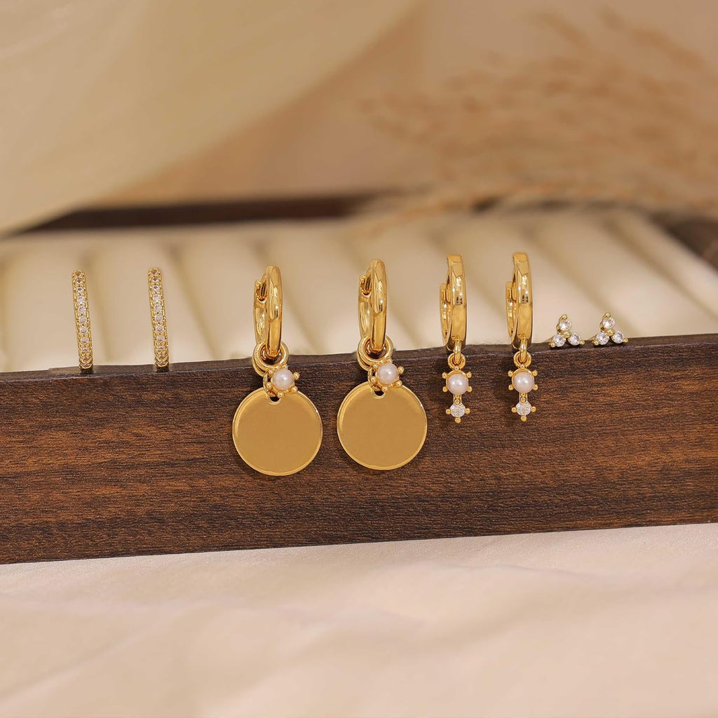 Gold Earrings for Women, Dainty Earring Stacks 14K Gold Plated Huggie Earrings for Women Trendy Hypoallergenicc Unique Dangle Drop Earrings Set Cute Small Huggie Hoop Earrings Womens Jewelry