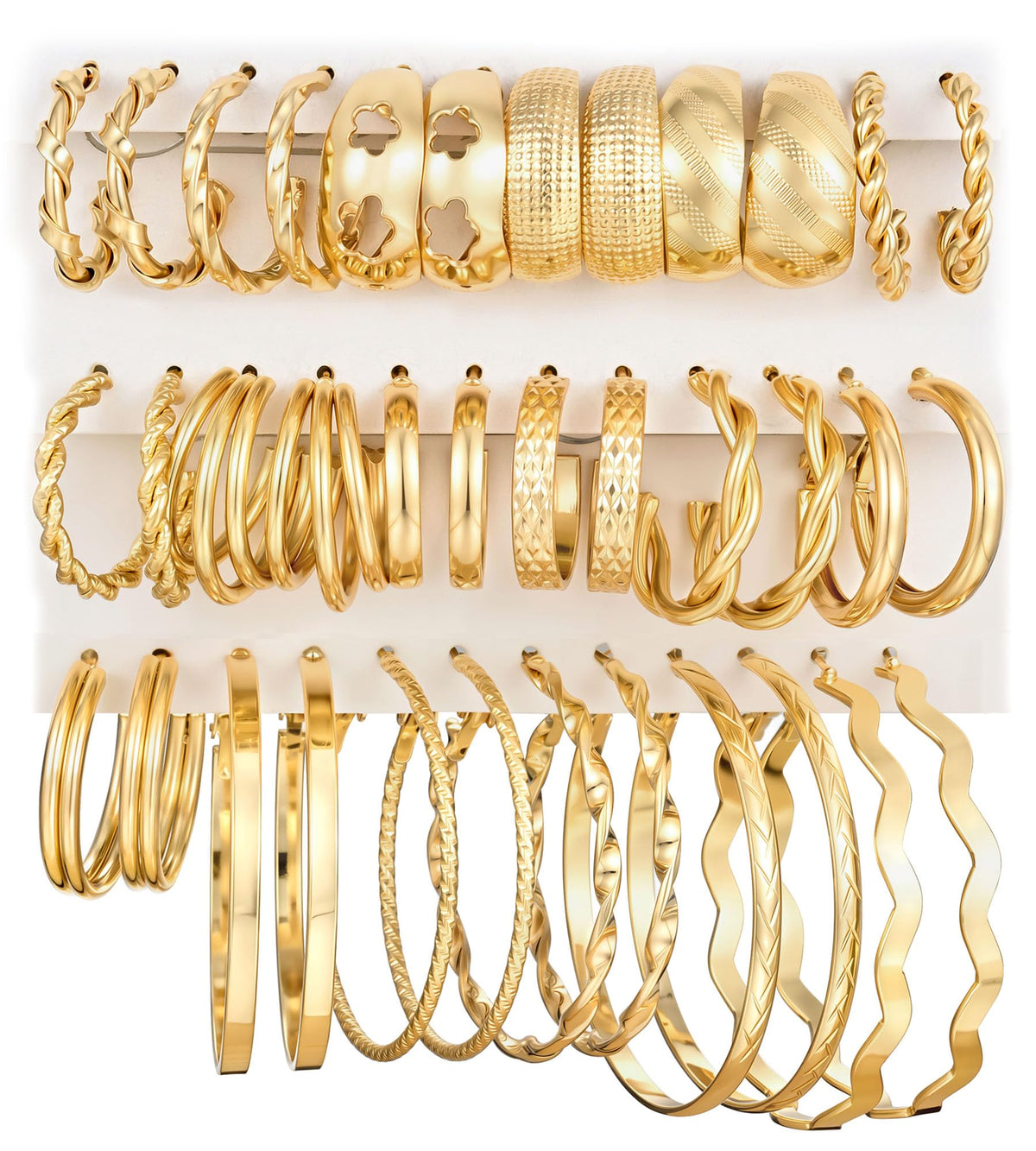 18 Pairs Gold Hoop Earrings for Women, Chunky Statement Hoops Set | Hypoallergenic, Earrings Pack, Open Hoops, Pearl, Twisted, Multiple Sizes, Lightweight for Daily Wear, Ideal Gift