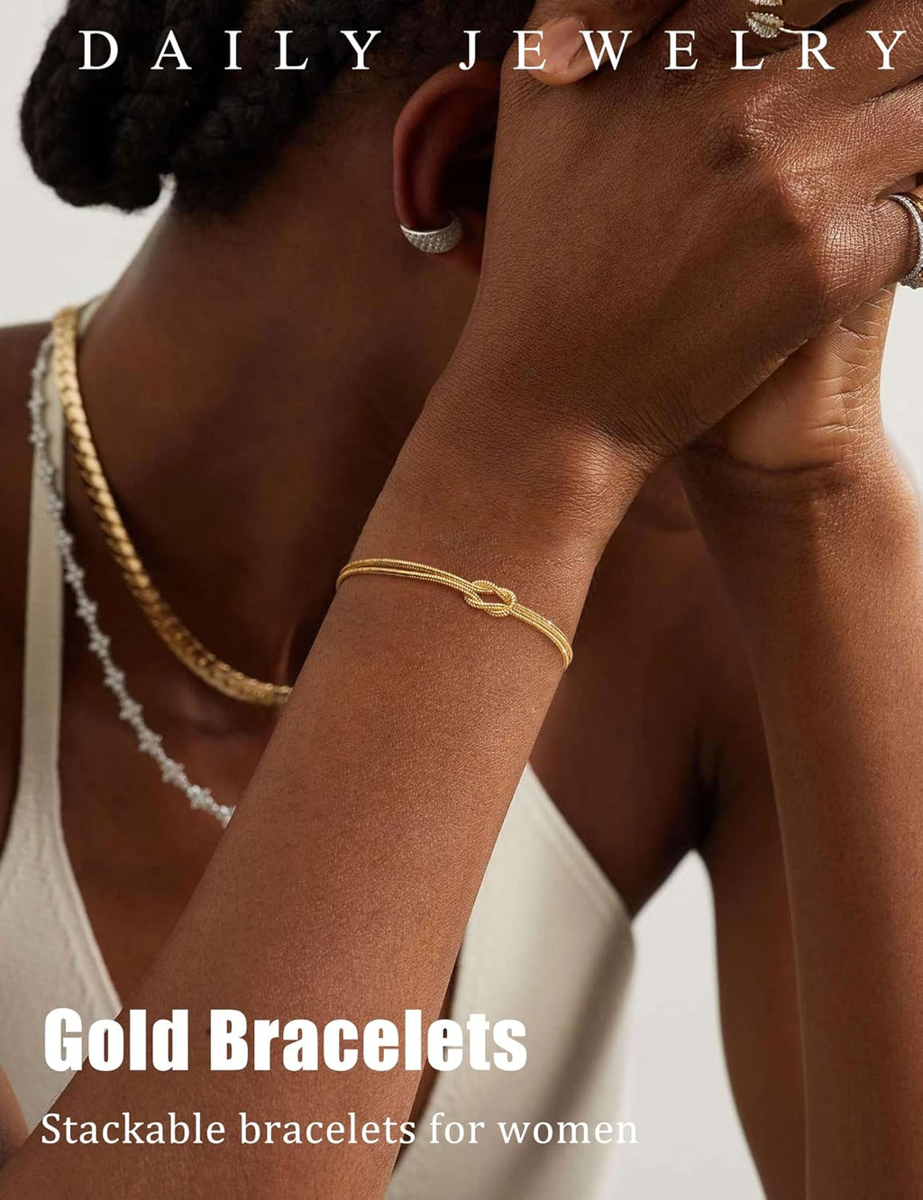 KOHOTA Silver Gold Bracelets for Women Trendy Bracelet Stack Non Tarnish | 14K Gold & Silver Plated Stackable Bracelet, Dainty Heart Pearl Knot Beaded Chain, Matching Couple Friendship Jewelry Gifts