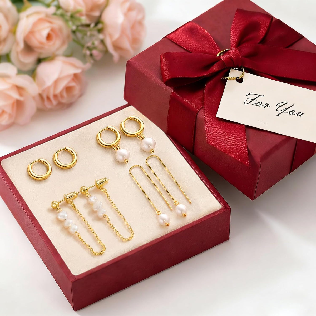 Moodear Gold Earrings for Women, 14K Plated Pearl Huggie Hoop Drop Jewelry | Hypoallergenic Lightweight Pearl Hoop Earrings Designed for Multiple Piercings, Cartilage Styling with Everyday Wear