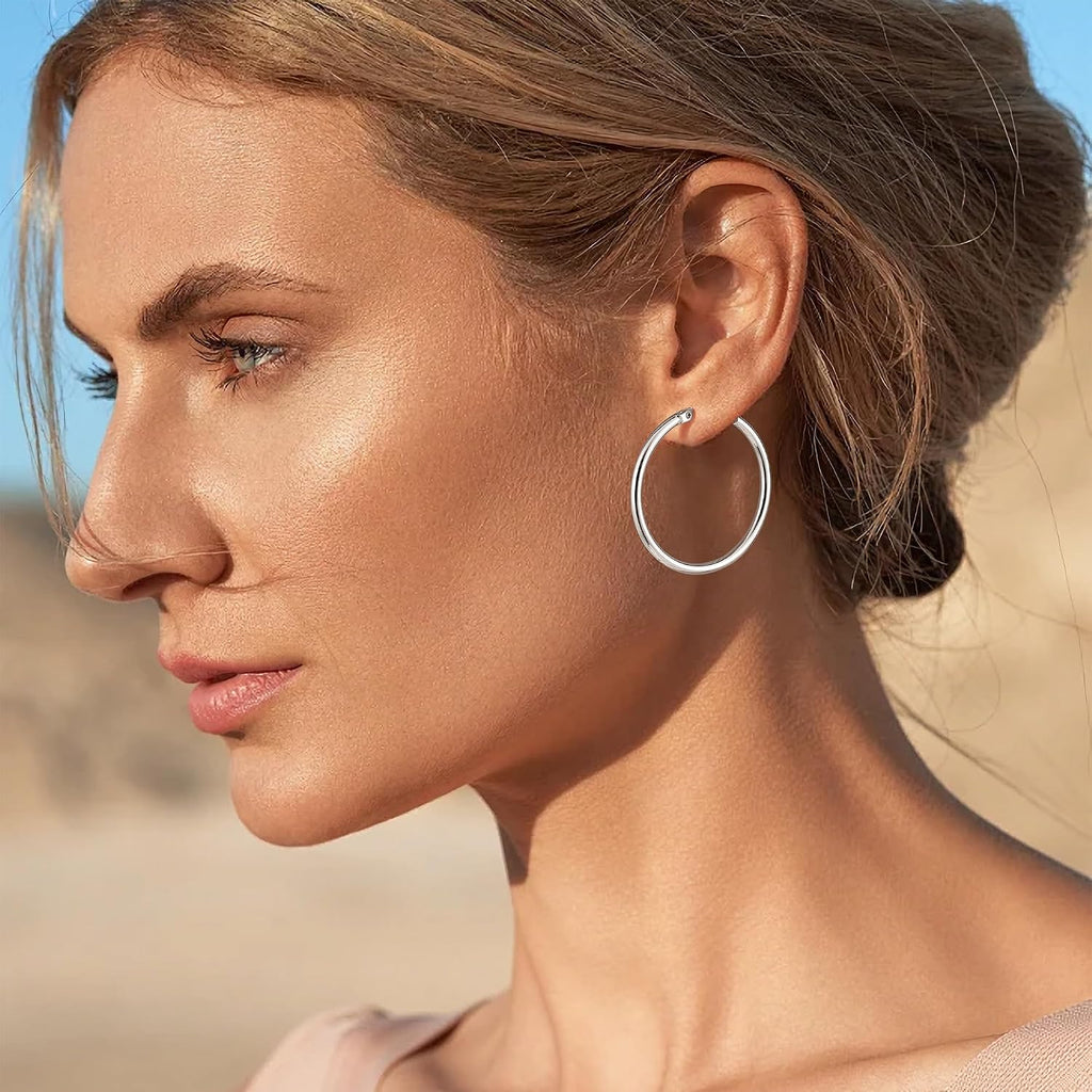 Gold Hoop Earrings for Women 14K Gold Plated Hoops | 925 Sterling Silver Post Lightweight Minimalist Circle Earrings, Classic Round Hoop Jewelry for Women Daily Wear Fashion Gift