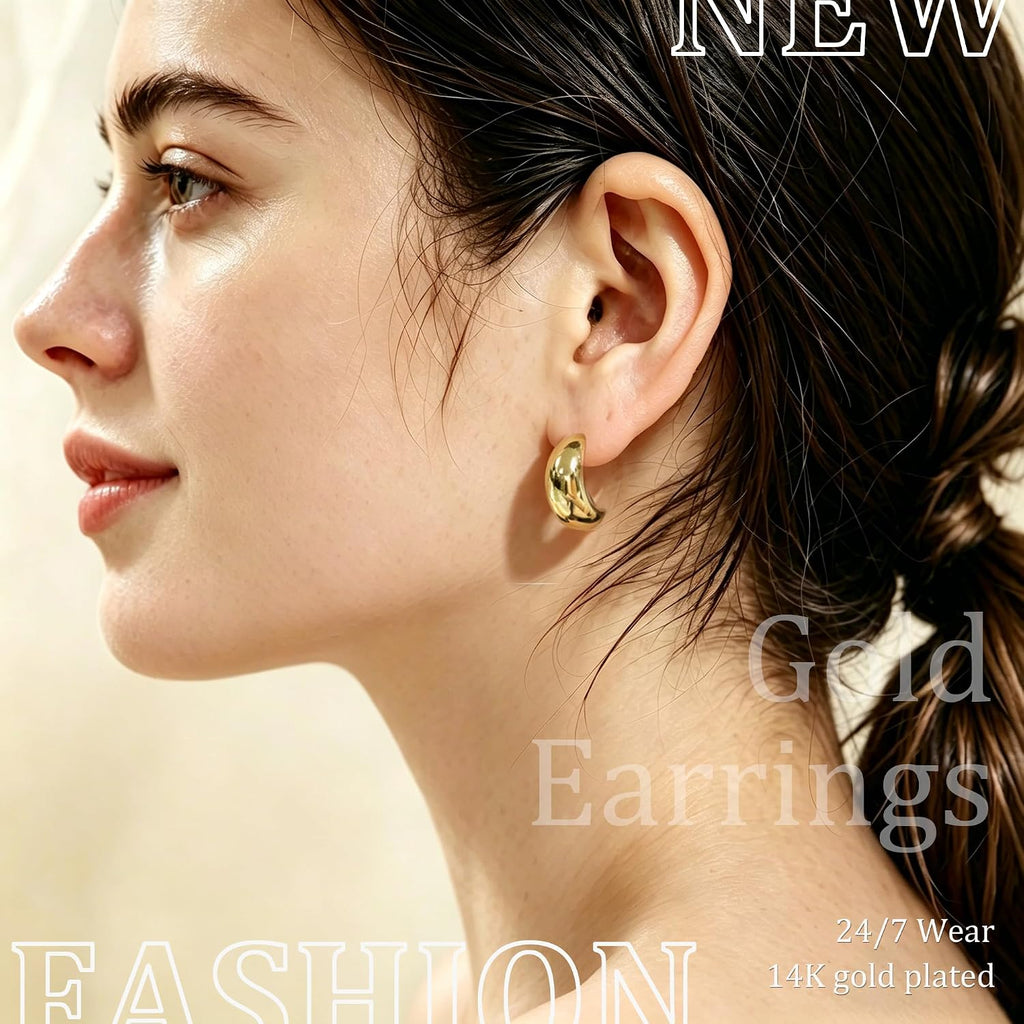 6 Pairs Chunky Gold Hoop Earrings for Women, 14K Gold Plated Hoop Earrings Hypoallergenic, Thick Lightweight Twisted Huggie Hoops Earring Set for Women’s Jewelry GIfts