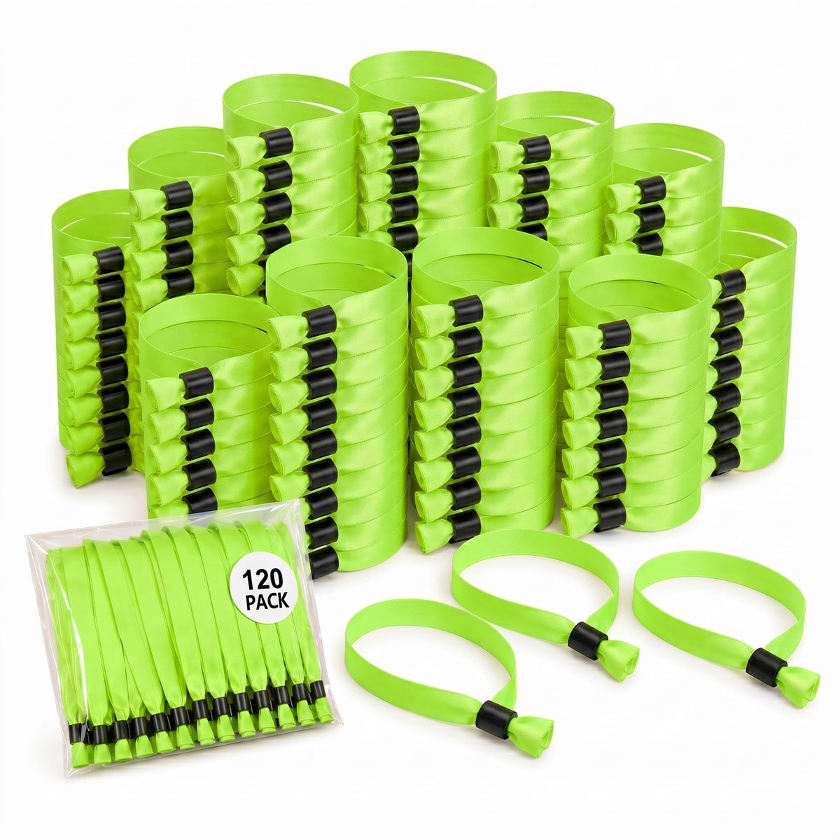 120 Pack Fabric Event Wristbands with Secure One-Time Plastic Lock - 13.78 Inches Adjustable Cloth Security Bracelets for Music Festivals, Nightclubs, Schools, VIP Access, Parties (Red)