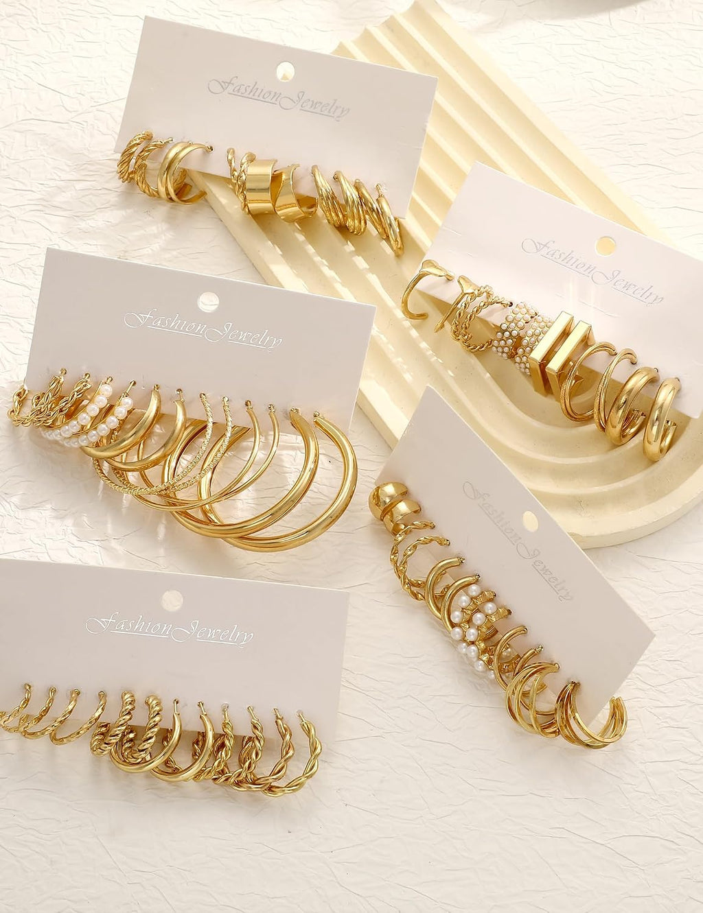 30 Pairs Gold Hoop Earrings Set for Women, Hypoallergenic Pearl Twisted Statement Hoops Multipack, Small to Chunky Hoop Earrings for Women Trendy Jewelry Gifts