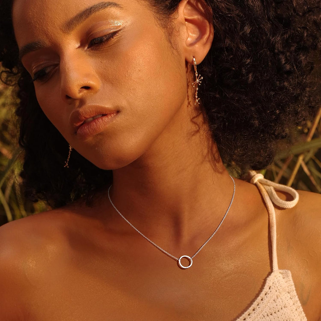 Fettero Pendant Necklace Gold Choker Layered Coin Open Karma Circle Full New Crescent Moon 14K Gold Plated Simple Dainty Necklaces for Women Jewelry Gift