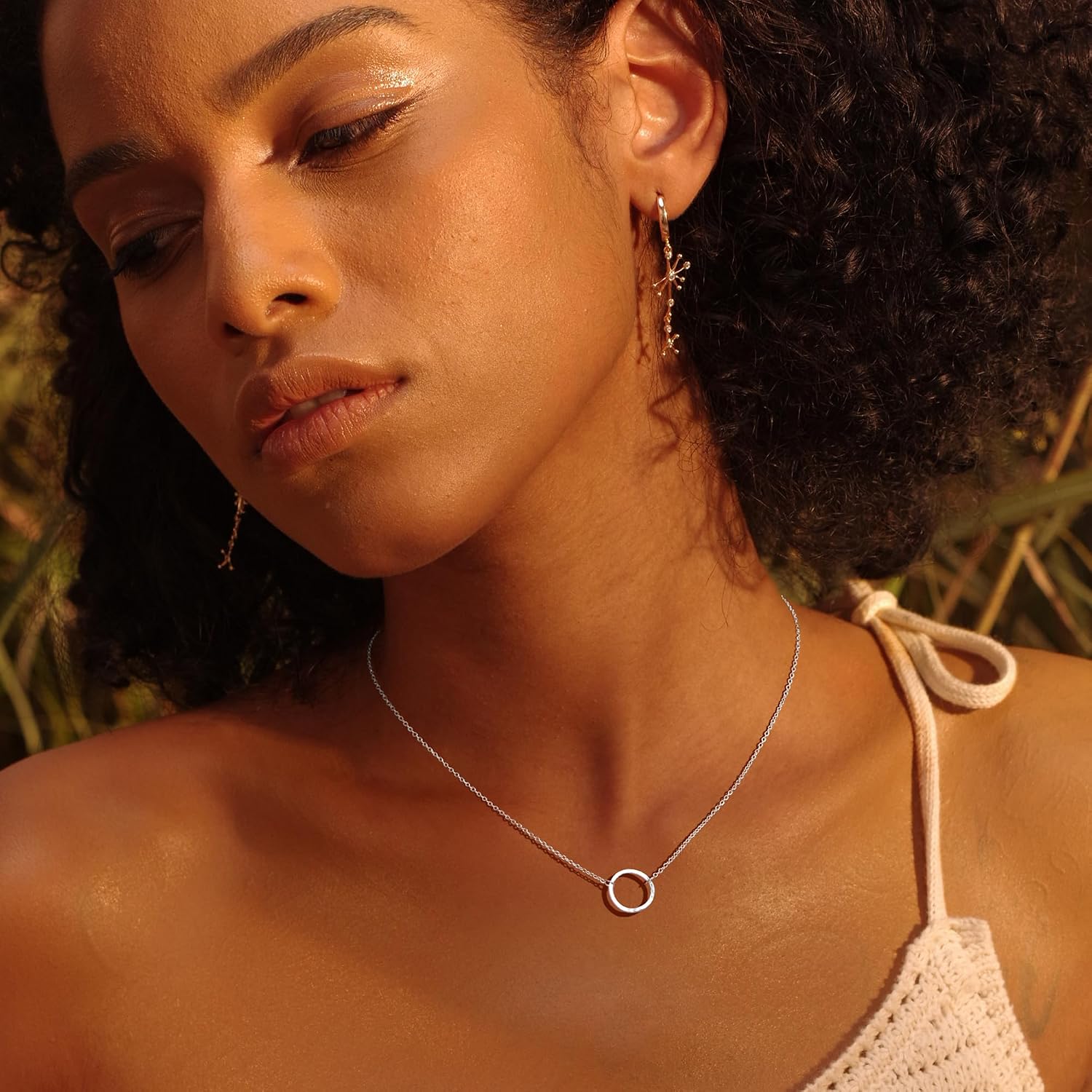 Fettero Pendant Necklace Gold Choker Layered Coin Open Karma Circle Full New Crescent Moon 14K Gold Plated Simple Dainty Necklaces for Women Jewelry Gift