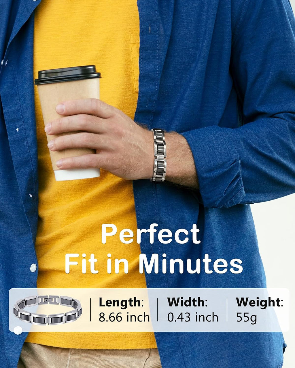 Feraco Mens Magnetic Bracelets,Titanium Stainless Steel Bracelet | Natural Hematite Stones,Fathers Day Jewelry Gifts,8.66 inch (Silver)