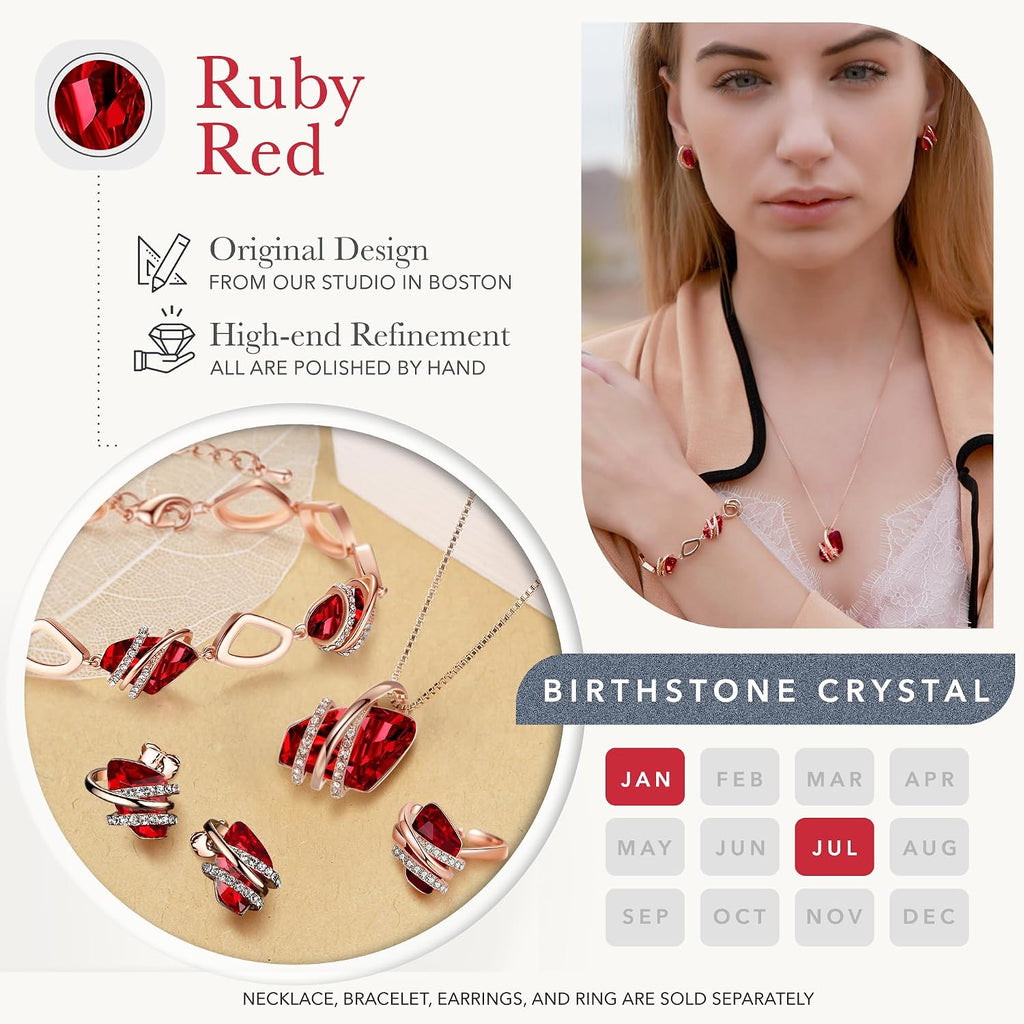 Gift for Women Wish Stone Link Charm Bracelet with Birthstone Crystals, 18K Rose Gold Plated and Silvertone, 7"+2"
