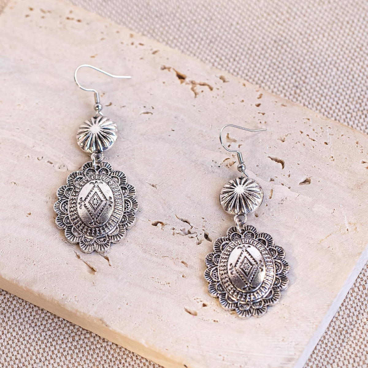 Montana West Rustic Couture's Western Concho Dangle Drop Earrings for Women | Vintage Cowgirl Country Western Statement Jewelry Drop Dangle Earrings for Country Concert Outfits Rodeo Gifts