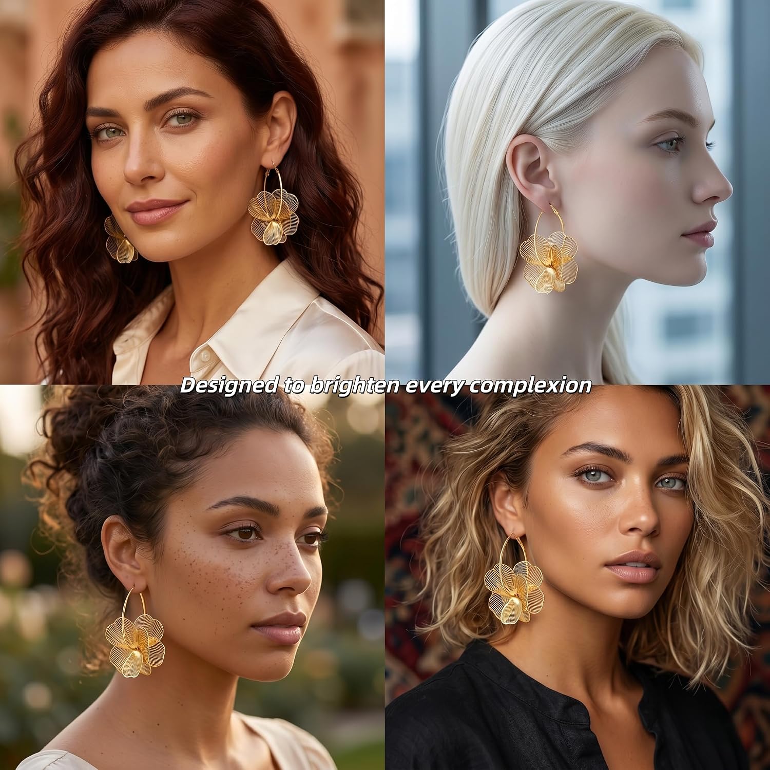 Dangle Flower Gold Earrings for Women, Trendy Statement Hoop Earrings Gifts | Lightweight/Tarnish-resistant
