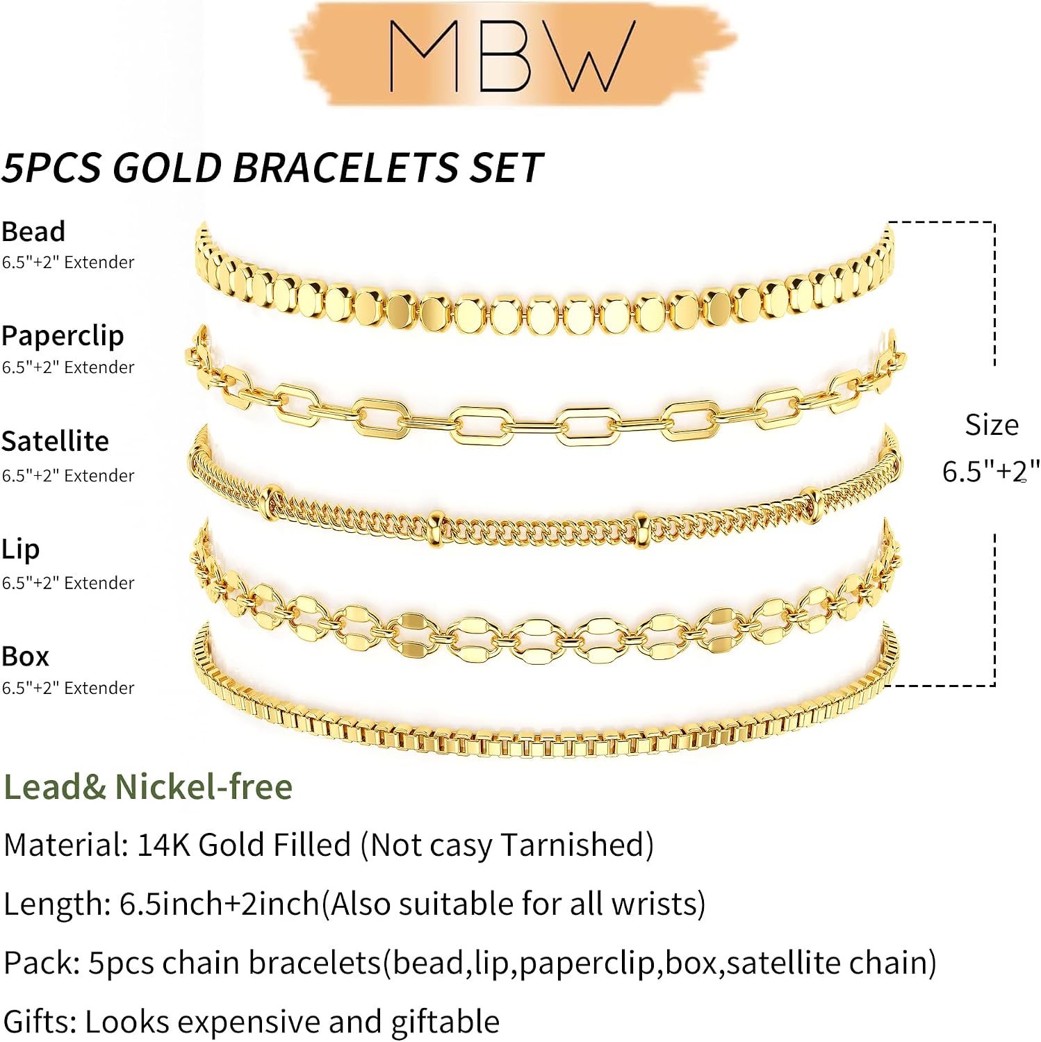 Dainty Simple Gold Bracelets for Women, Stackable Satellite Paperclip Lip Bracelet Set Tiny Lip Dot Chain Box Link for Handmade Gift Minimalist Cute Trendy Jewelry Gold Accessories for Women