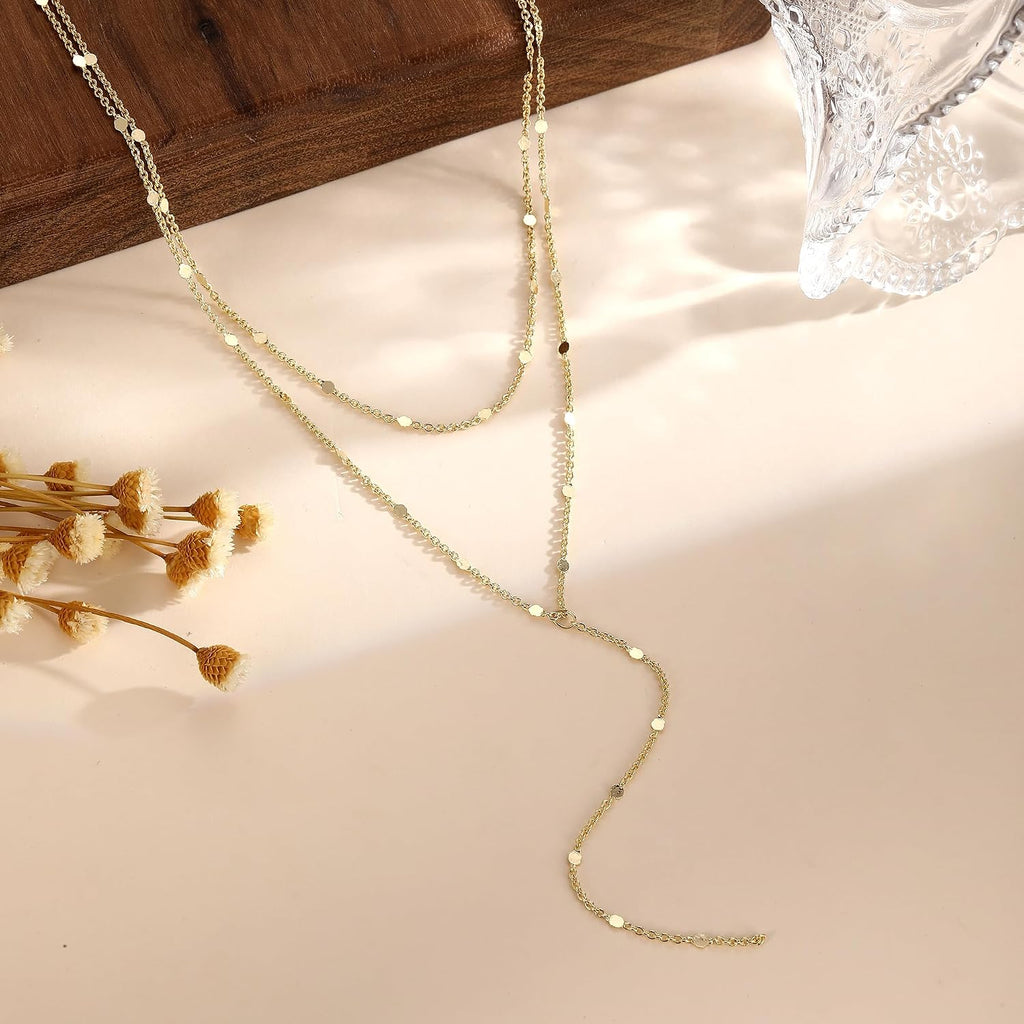 Gold/Silver Necklace for Women 14K Gold/Silver Plated Long CZ Necklaces Layered Lariat Chain Beach Choker Trendy Stuff Simple Cute Accessories Gifts Prom Formal Jewelry