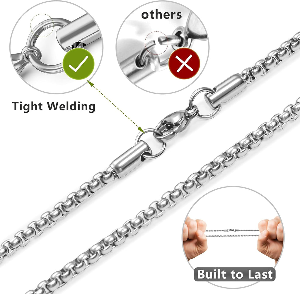 Romass 2 Pcs Cross Necklace for Men,Mens Necklace Stainless Steel Teen Boys Pendants Silver Black Gold Crosses Chain Jewelry Gifts Box 16-30 inches