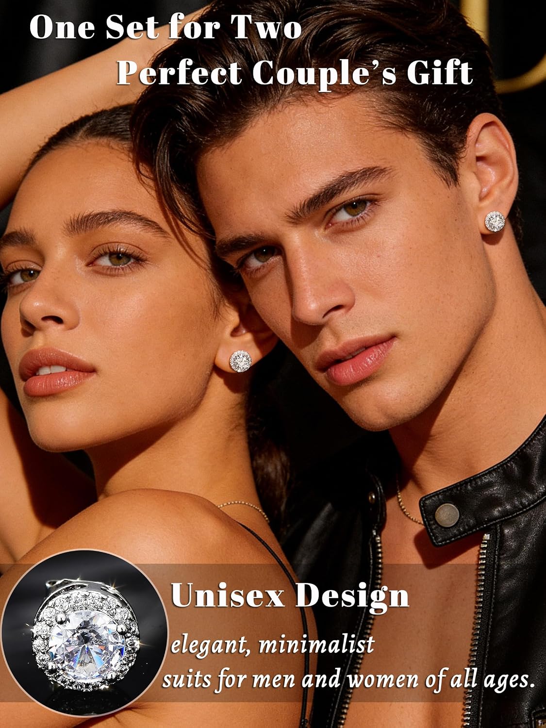 4 Pairs Silver Stud Earrings for Women, 18K Silver Plated Hypoallergenic Premium Cubic Zirconia Earrings, Halo Round Square Stud Earrings Set for Women Men