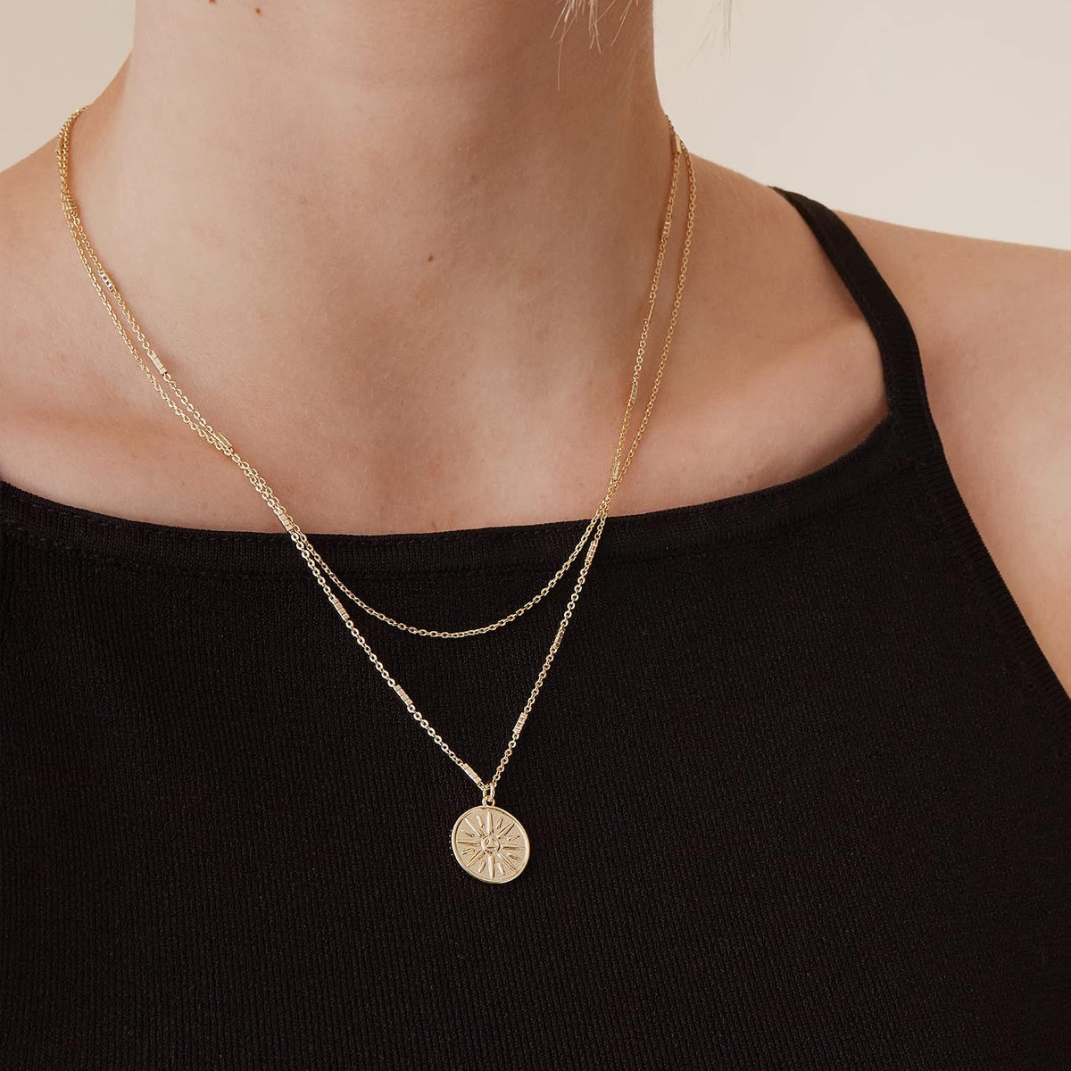 PAVOI 14K Gold Plated Celestial Pendant Layering Necklaces for Women | Engraved Celestial Pendants with Cubic Zirconia, Layering Chain Necklaces