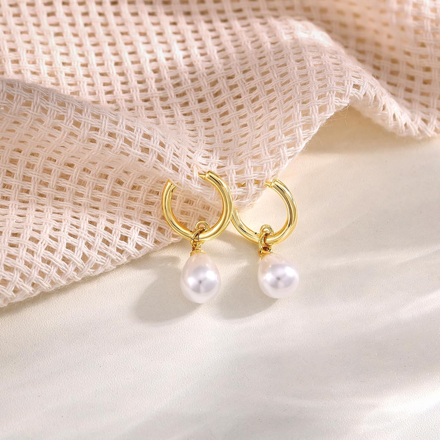 Robaice Pearl Earrings for Women, 14K Gold Plated Dangle Drop Earrings | Small Pearl Drop Huggie Hoop Earrings, Hypoallergenic Dainty Gold Earrings, Wedding Jewelry Gifts for Women Trendy