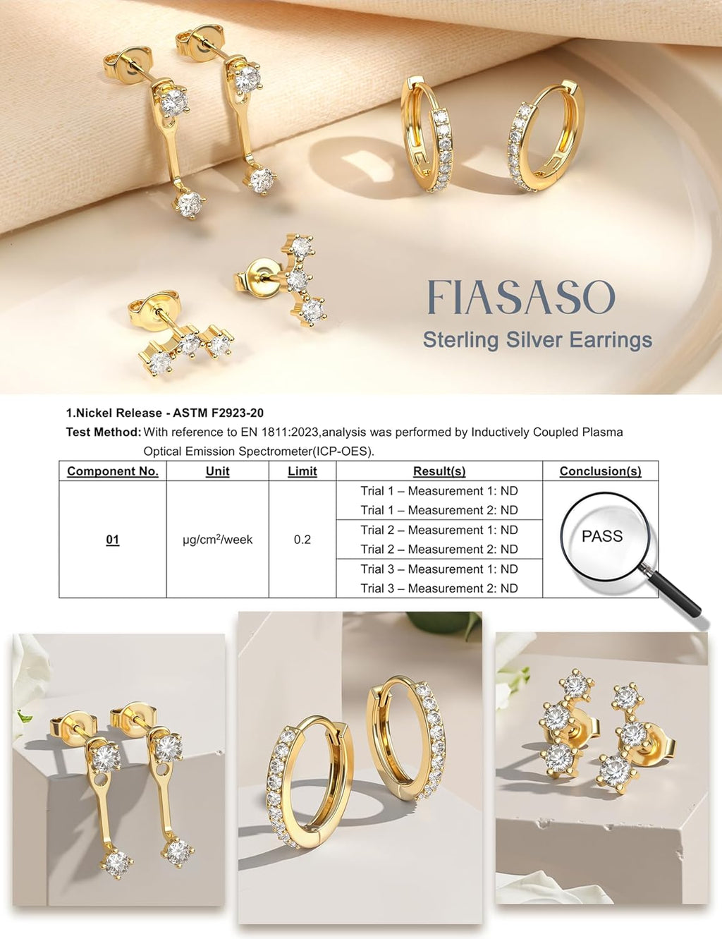 3 Pairs 925 Sterling Silver Hypoallergenic Earrings for Women Trendy - 14K Gold Plated Stud Hoop Cartilage Earrings Set Small Earring Stacks for Sensitive Ears Non Tarnish Dainty Silver Earring