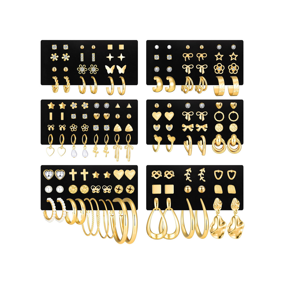 84 Pairs Gold Stud Earrings Set for Women Multipack, Fashion Pearl Cubic Zirconia Butterfly Earrings Packs Piercings, Hypoallergenic Stud Hoops Earrings for Gift