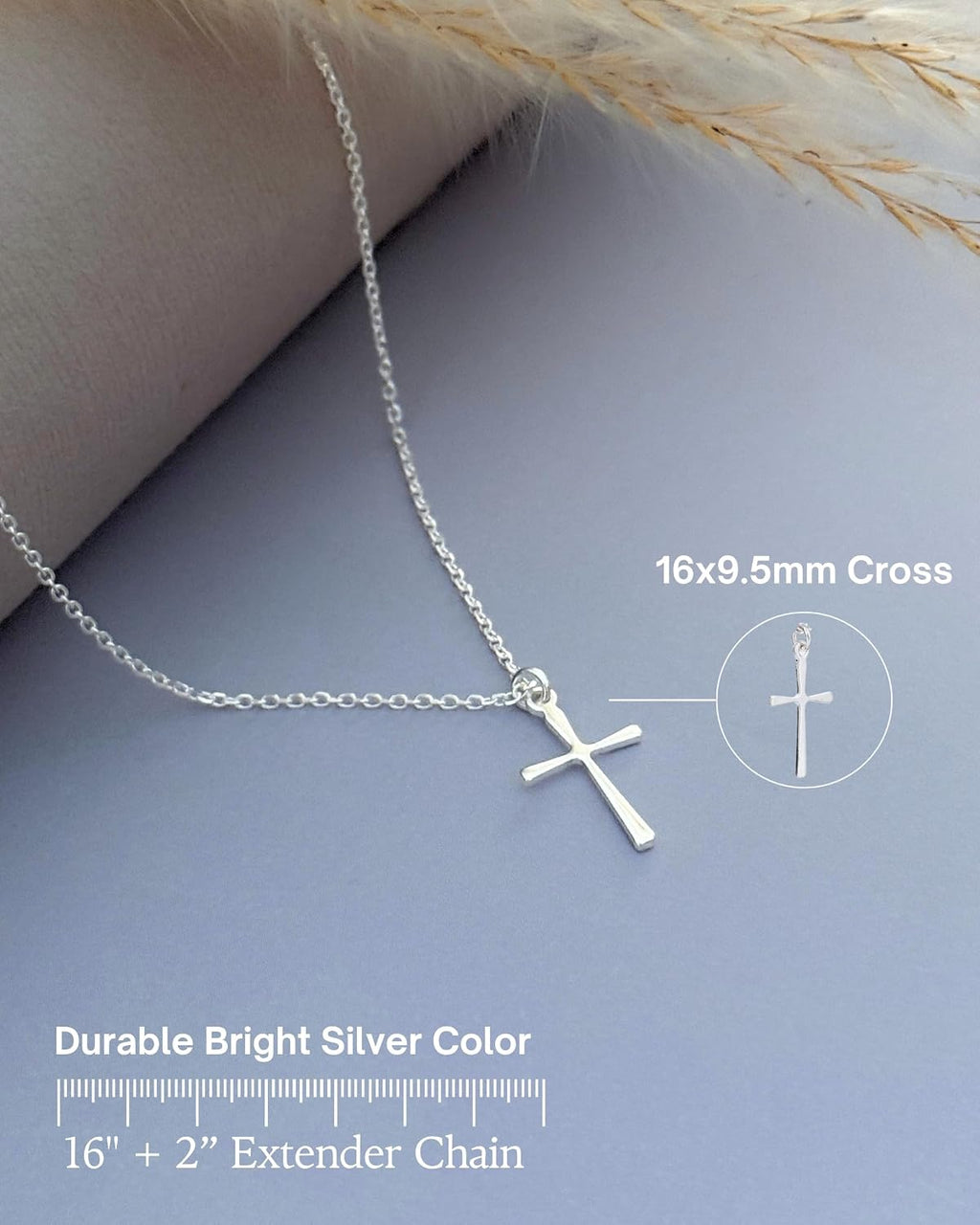 Annika Bella Cross Necklace for Women, 16-18 Inches Silver/Gold Chain, Women's Small Simple Cross Necklaces Religious Charm Jewelry, Faith Gift for Her