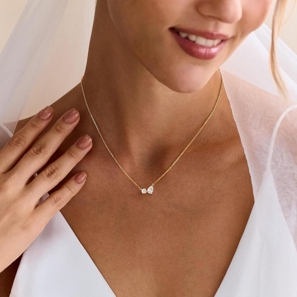 Gold Necklace For Women,Dainty Rhinestone Choker Necklace 14K Gold Plated Cubic Zirconia Pendant Necklaces Trendy Waterproof Statement Necklaces Fashion Womens Homecoming Jewelry