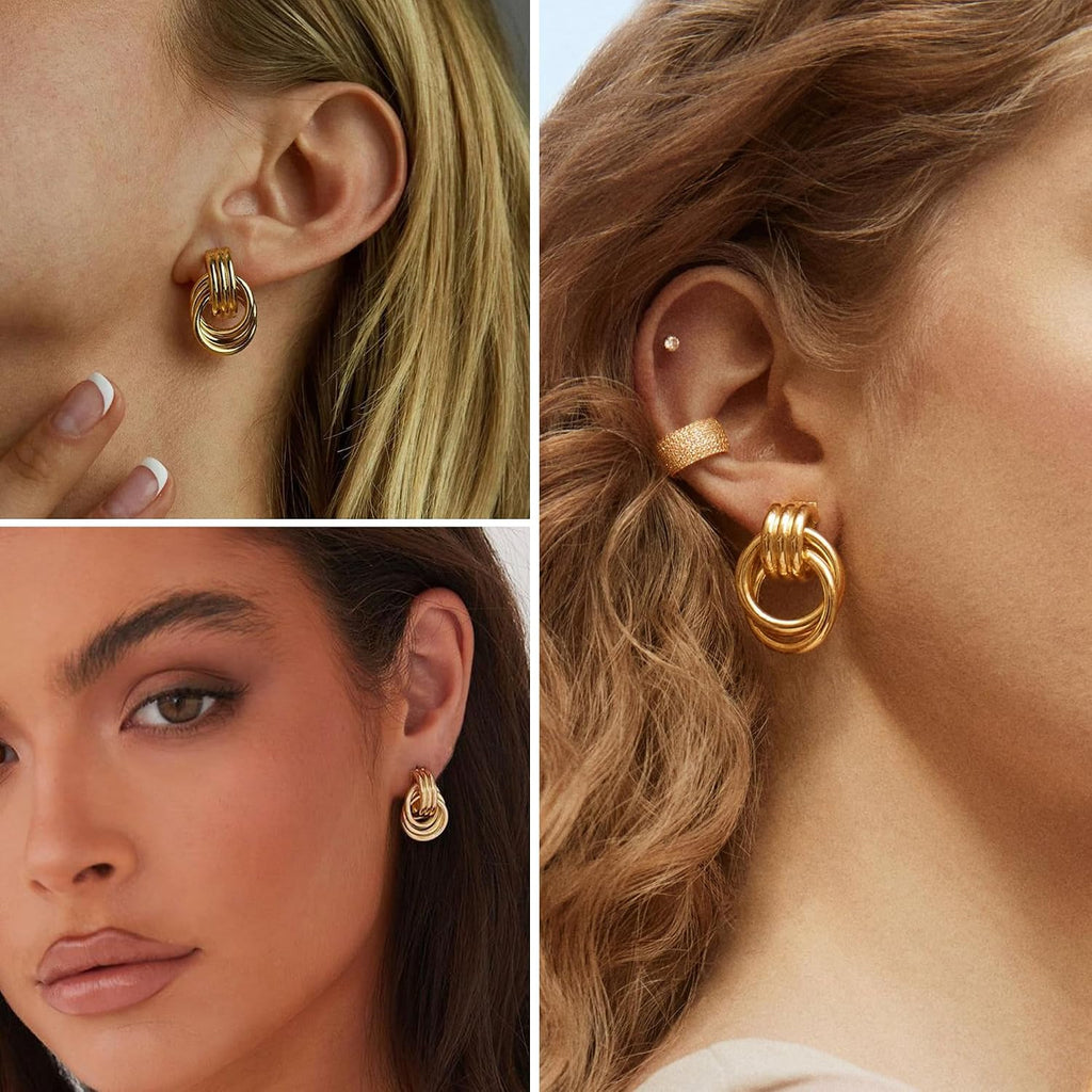 6 Pairs Chunky Gold Earrings for Women Gold Plated Knot Earrings Trendy Statement Drop Dangle Teardrop Lightweight Hypoallergenic Fashion Accessories Jewelry Set Gifts for Women