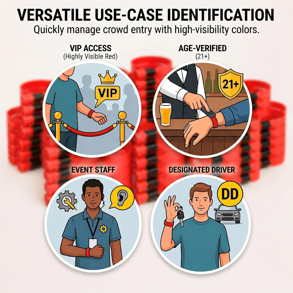 120 Pack Fabric Event Wristbands with Secure One-Time Plastic Lock - 13.78 Inches Adjustable Cloth Security Bracelets for Music Festivals, Nightclubs, Schools, VIP Access, Parties (Red)