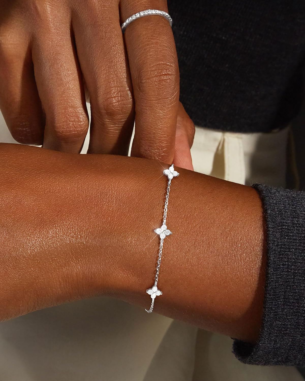 Dainty Silver Gold Bracelets for Women Trendy Non Tarnish Jewelry | 14K Gold Plated Clover Bracelet Stack, Waterproof Diamond Bracelets for Women, Stackable Heart Cross Evil Eye Charm Bracelets