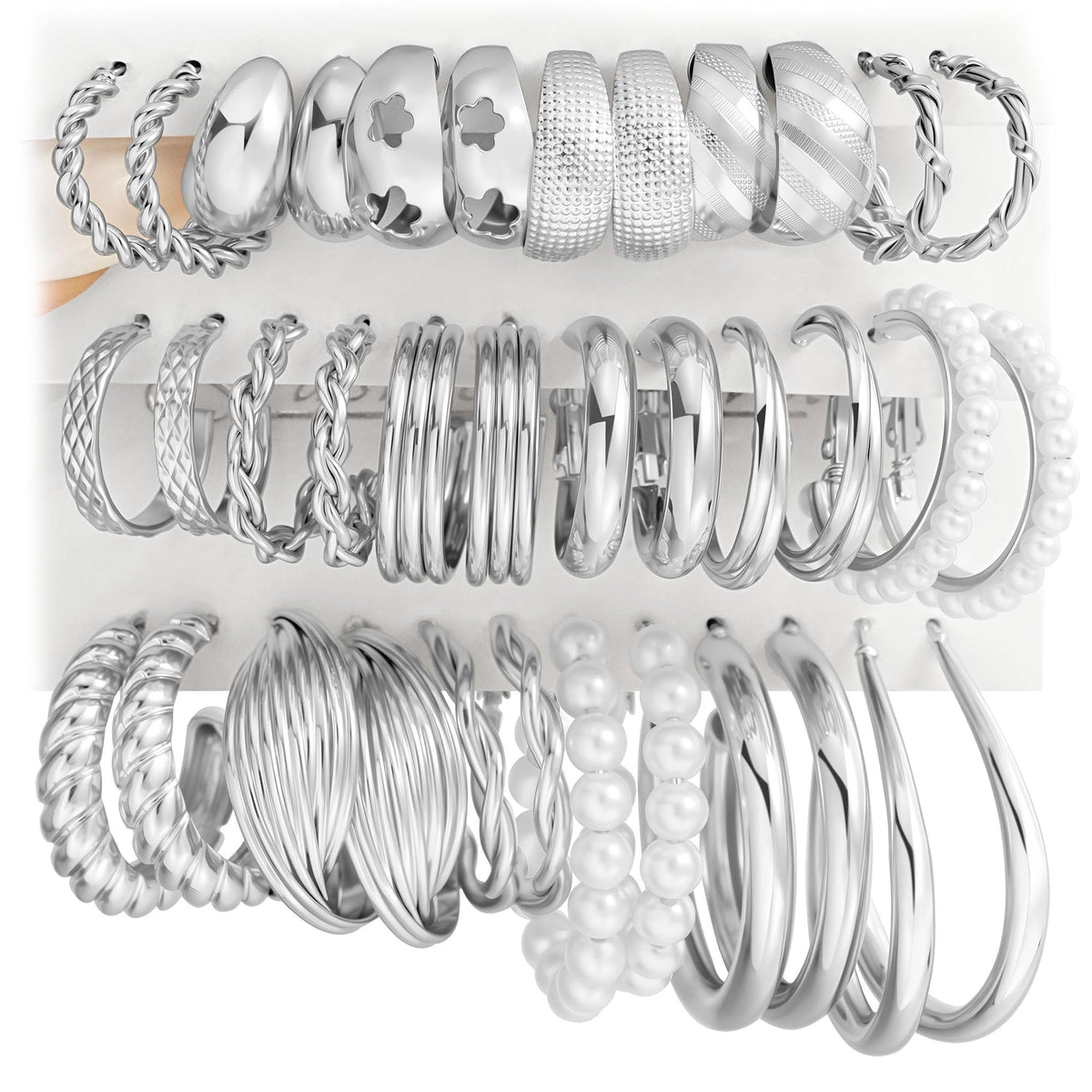 18 Pairs Gold Hoop Earrings for Women, Chunky Statement Hoops Set | Hypoallergenic, Earrings Pack, Open Hoops, Pearl, Twisted, Multiple Sizes, Lightweight for Daily Wear, Ideal Gift