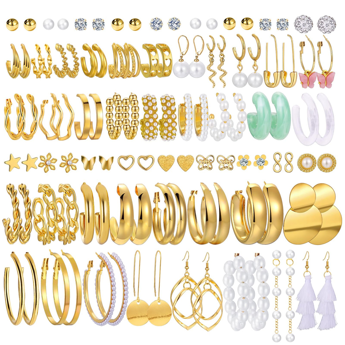 42 Pairs Gold Hoop Earrings Set for Women, Multiple Styles | Hypoallergenic Multipack Small to Chunky Hoops, Twisted Trendy Earrings for Everyday Wear Mothers Day Gifts