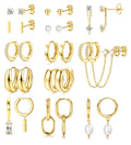 BESTEEL 13 Pairs Small Stud Hoop Earrings Set for Women, Gold Earrings Pack | Hypoallergenic Surgical Steel, 14K Gold Plated, Dainty Huggie Hoops Pearl Dangle Earrings, Lightweight Non Tarnish Jewelry