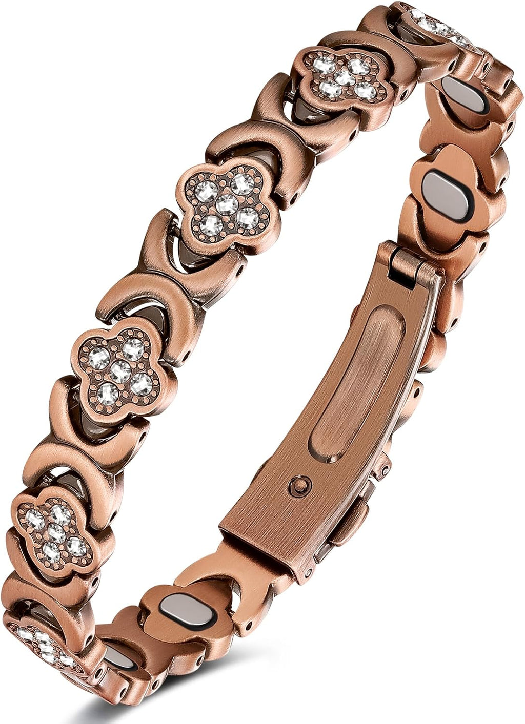 Feraco Pure Copper Bracelets for Women, Ultra Strength Magnetic Bracelet | Neodymium Magnets & Sparkling Cubic Zirconia, Adjustable, Infinite Clover Jewelry