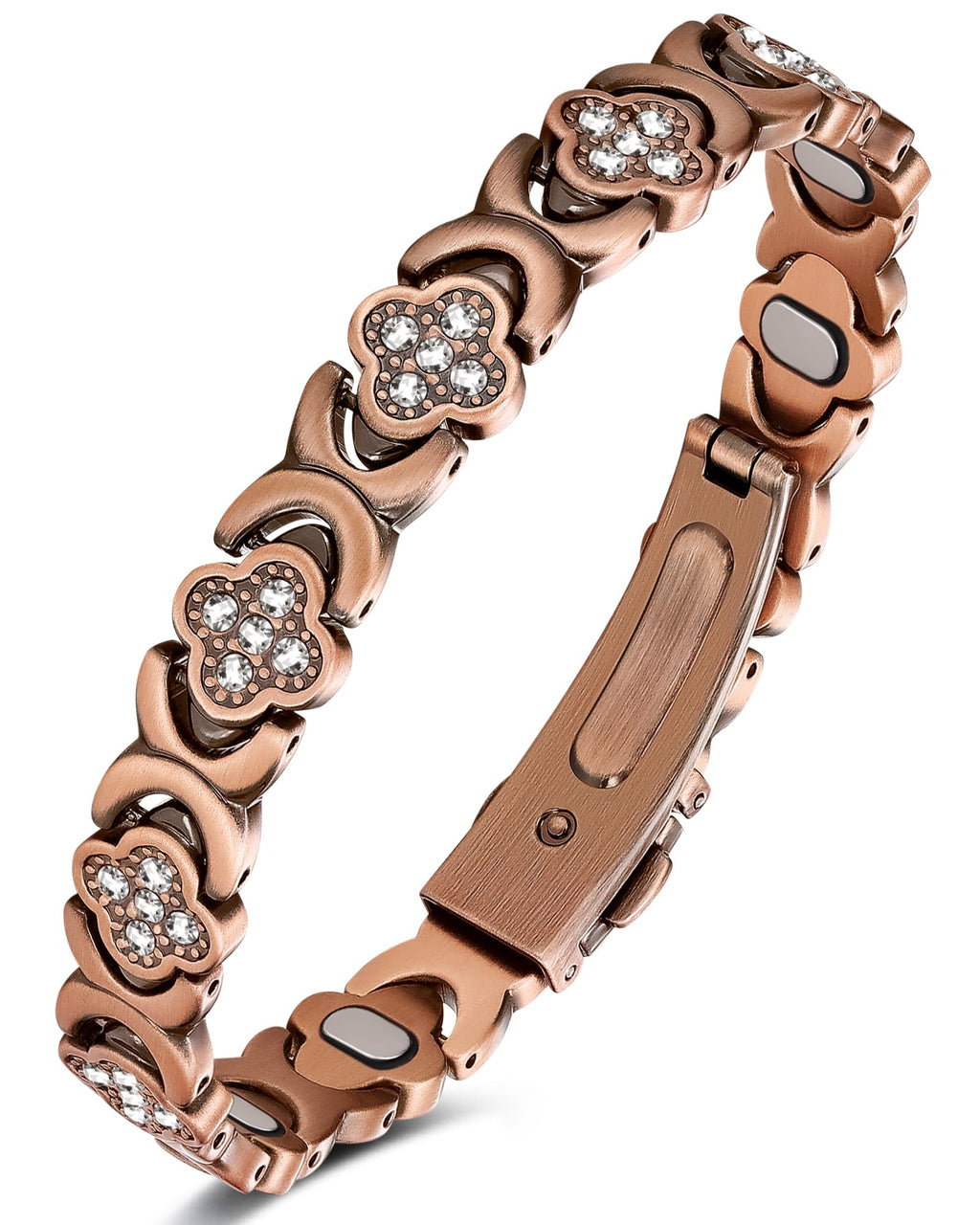 Feraco Pure Copper Bracelets for Women, Ultra Strength Magnetic Bracelet | Neodymium Magnets & Sparkling Cubic Zirconia, Adjustable, Infinite Clover Jewelry