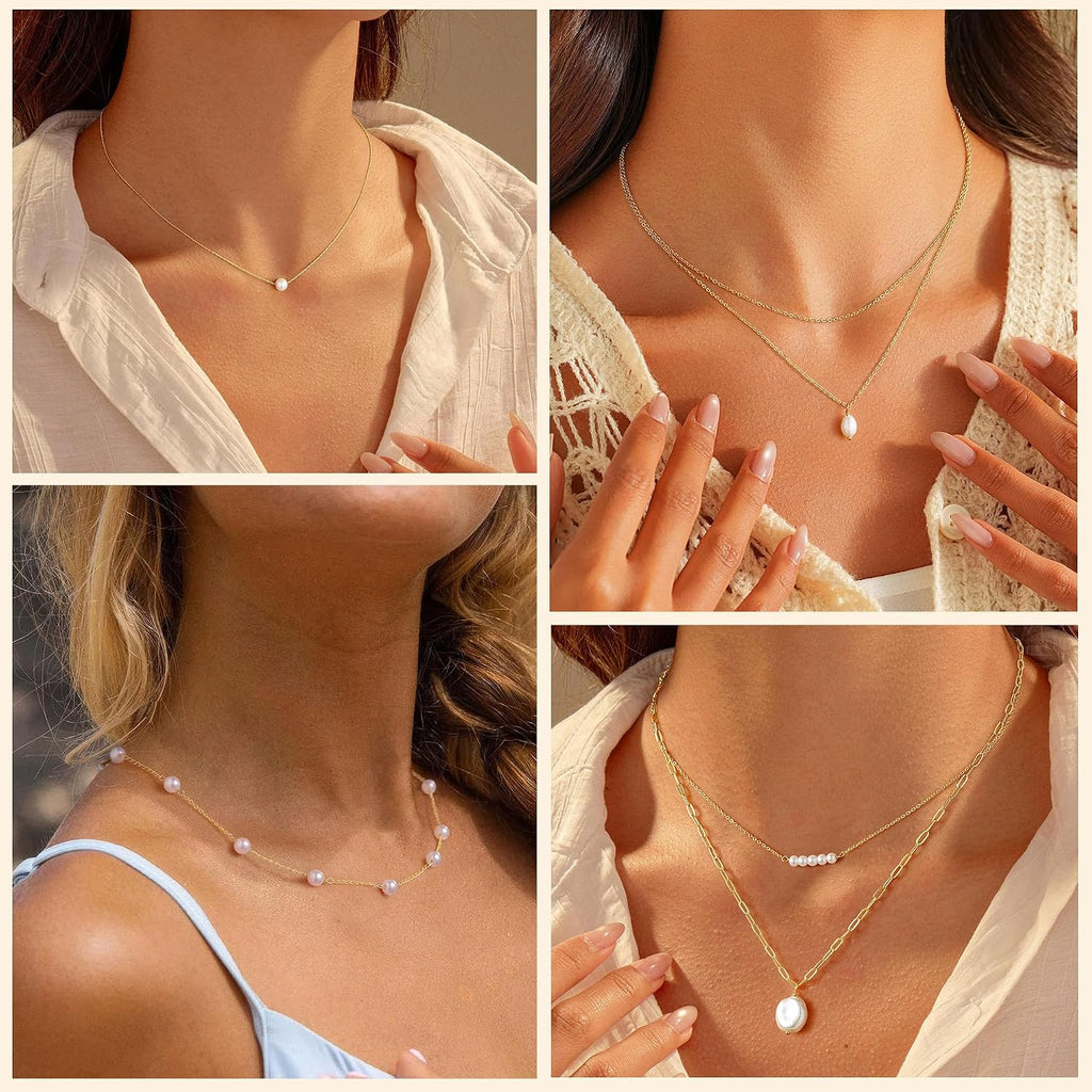Yoosteel Gold Pearl Necklaces for Women, 14K Gold Plated Pearl Jewelry | Dainty Gold Plated Pearl Choker Pendant, Simple Elegant Necklaces for Women Trendy, Bridesmaid Wedding Gifts Jewelry