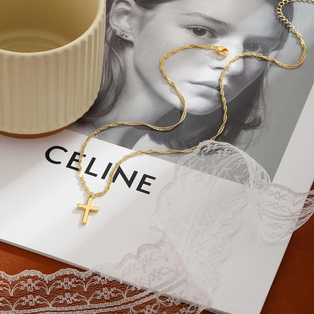 Cross Necklace for Women,14K Gold Silver Plated Pendant Necklace | Dainty Choker Necklace for Women Trendy Non-Tarnish Small Cross Chain Birthday Faith Gold Jewelry for Women Gifts