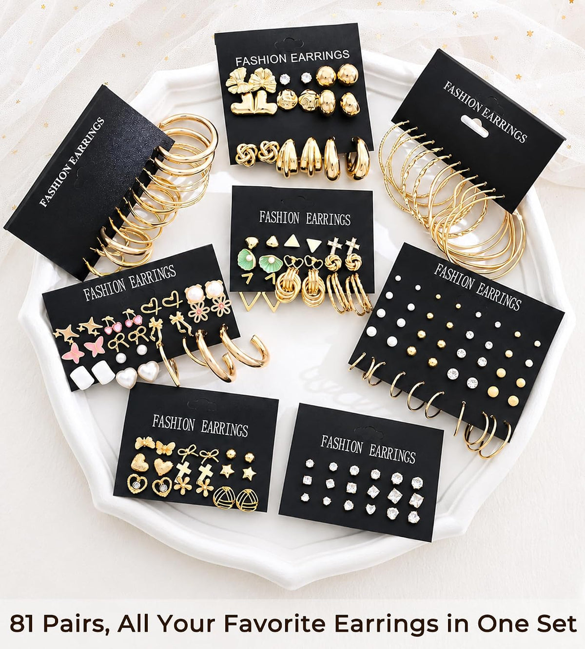 81 Pairs Gold Stud Earrings Set for Women Multipack, Trendy Pearl Cubic Zirconia Butterfly Heart Stud Hoops Earrings Packs, Gold Hoops Earrings for Jewelry Gifts