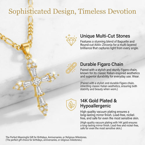 14K Gold Plated Cross Necklace for Women, Christian Jewelry | Hypoallergenic & Non-Tarnish Waterproof, Dainty Minimalist Everyday Wear, Baptism Confirmation Communion Faith Gift for Her