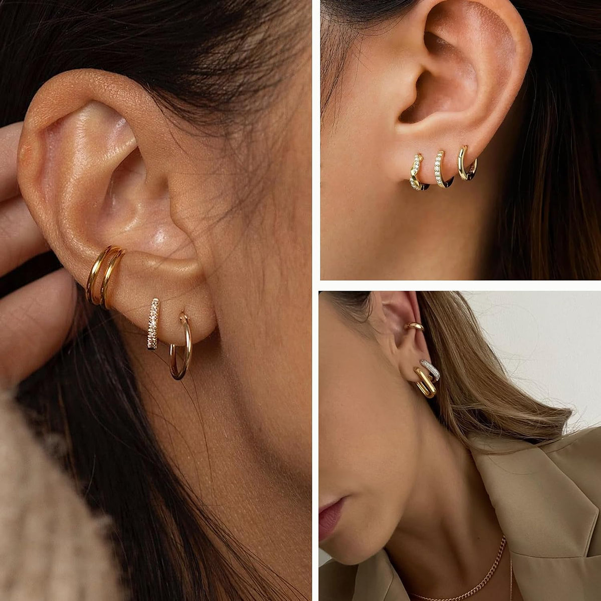 9 Pairs Small Gold/Silver Hoop Earrings Set for Women | 14K Gold Plated Chunky Hoop Small Earring Hypoallergenic Thick Open Lightweight Chunky Hoop Earrings Jewelry for Gifts