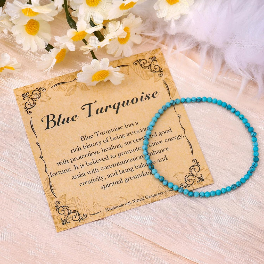 BONNY BOXX Natural Genuine Gemstone Faceted Round Beads Bracelets, 3mm Adjustable Stretchy Tiny Faceted Bracelet, Healing Crystal Reiki Chakra Dainty Jewelry Fashion Gifts