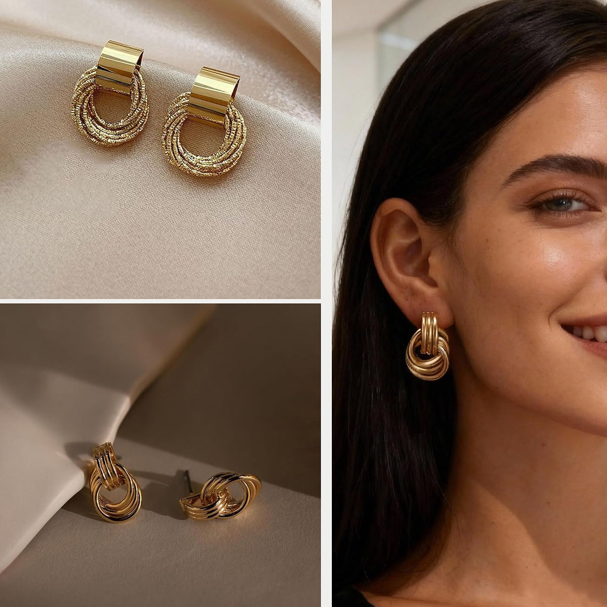 6 Pairs Chunky Gold Earrings for Women Gold Plated Knot Earrings Trendy Statement Drop Dangle Teardrop Lightweight Hypoallergenic Fashion Accessories Jewelry Set Gifts for Women