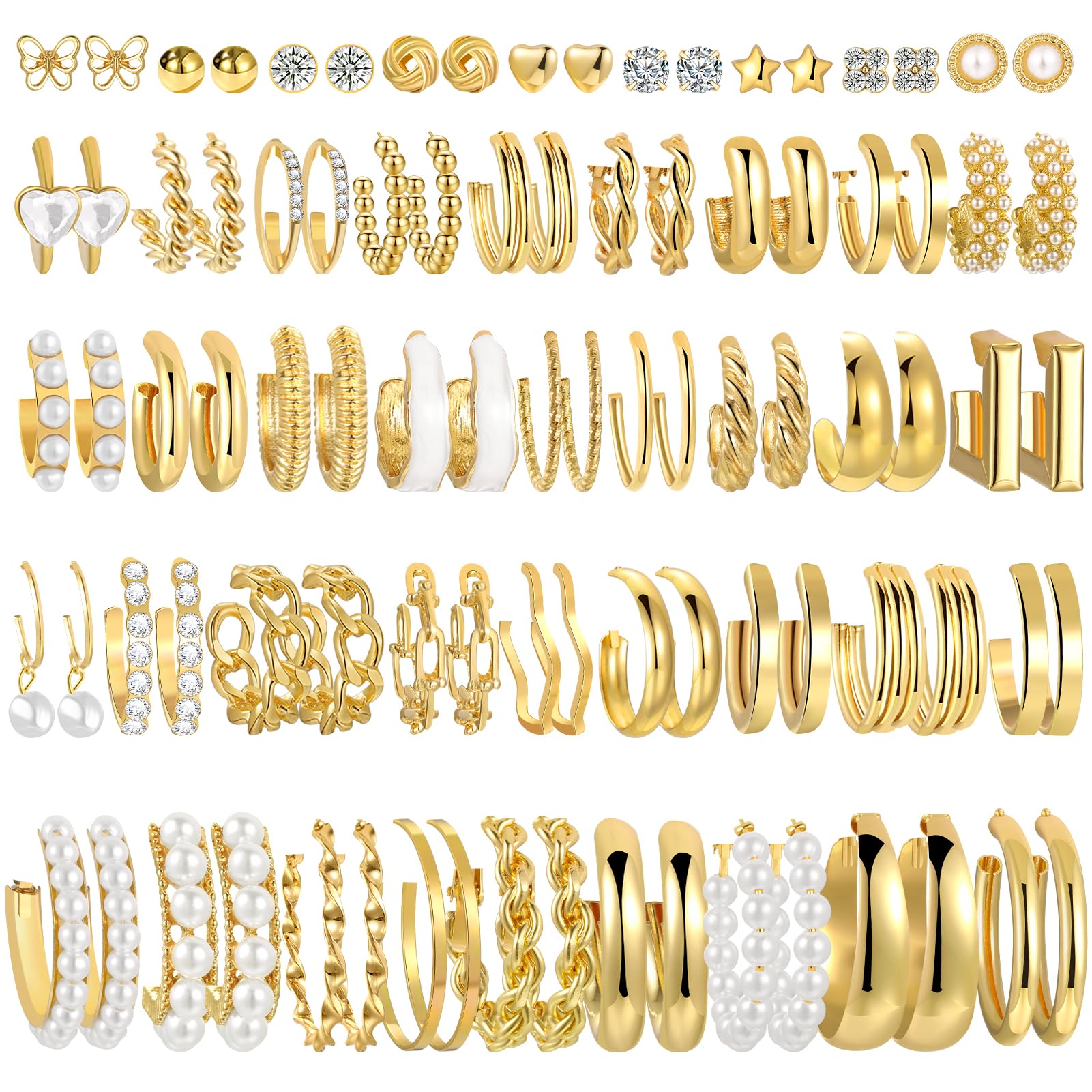 42 Pairs Gold Hoop Earrings Set for Women, Multiple Styles | Hypoallergenic Multipack Small to Chunky Hoops, Twisted Trendy Earrings for Everyday Wear Mothers Day Gifts