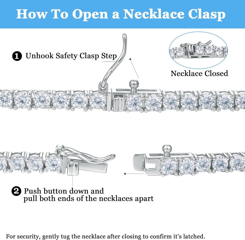 Gemsme 4.0mm CZ Tennis Necklace, 18K White/Yellow Gold Plated 4.0mm Round Cubic Zirconia Classic Tennis Necklace 16-24 Inches
