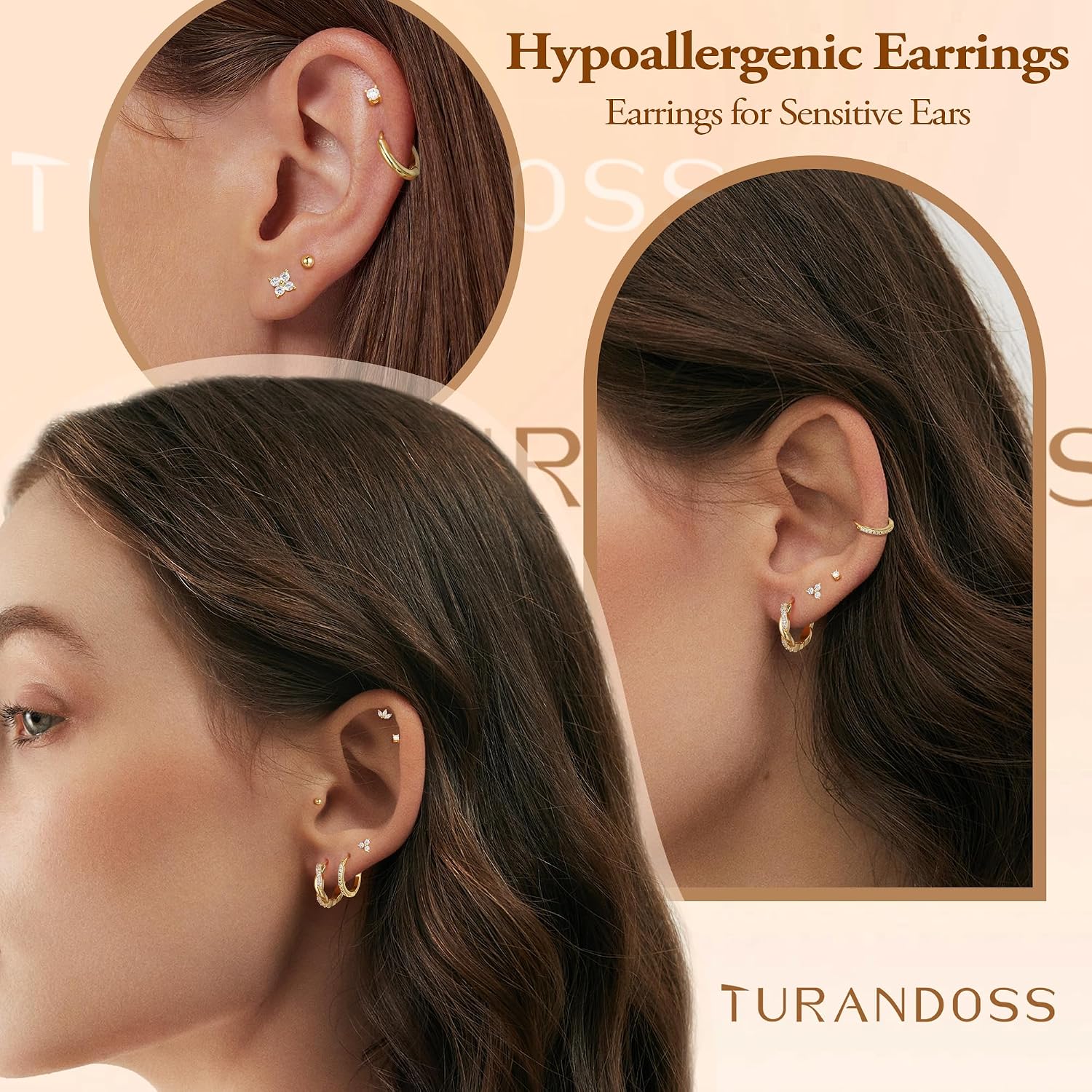 8 Pairs Hypoallergenic Gold Hoop Earrings for Women Trendy | Dainty 14K Gold Plated Huggie Hoop Stud Earrings for Women, Flat Back Earrings Set for Multiple Piercing