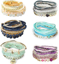 6 Sets Bohemian Stackable Bead Bracelets for Women Stretch Bohemian Style Stretch Multilayered Boho Bracelet Set