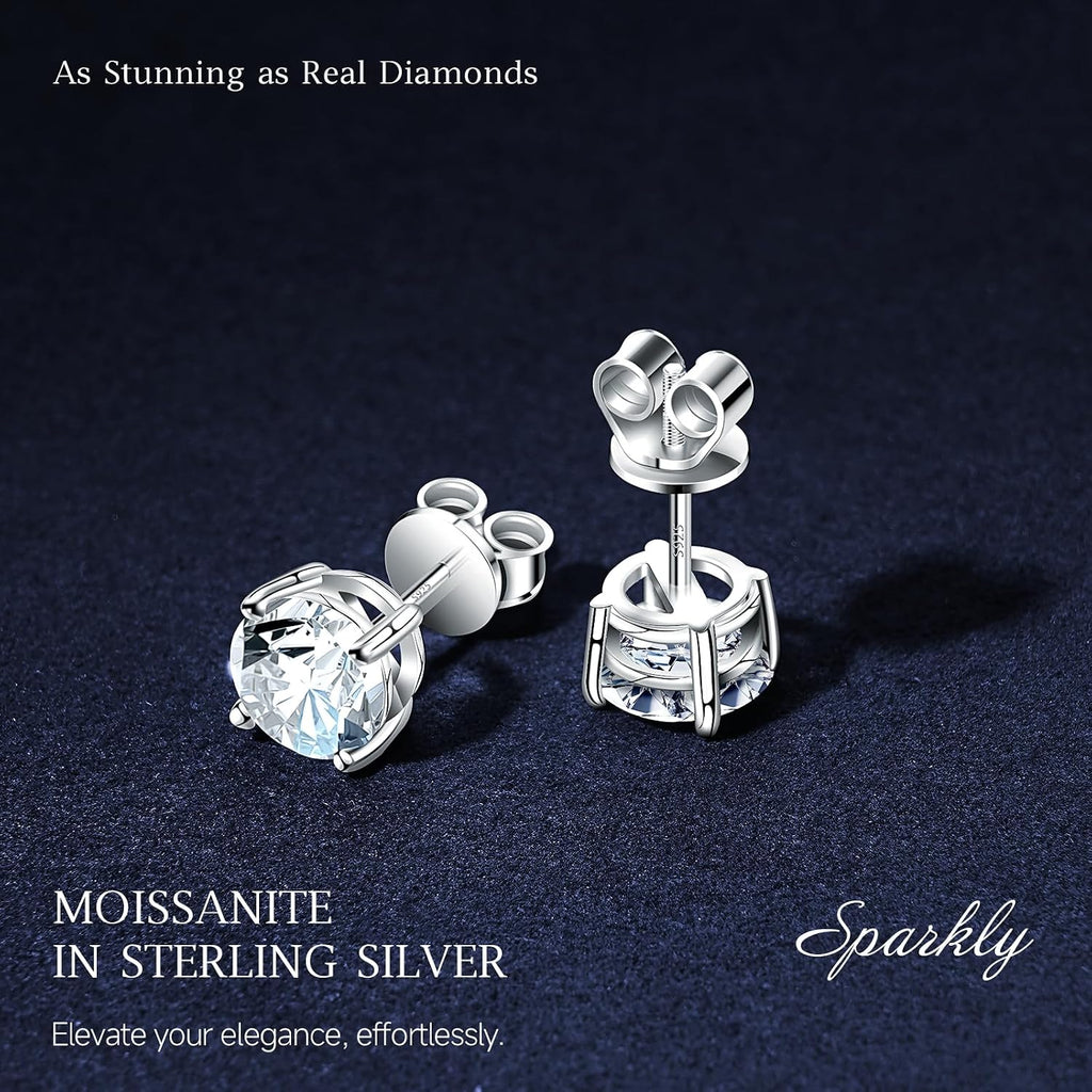 Moissanite Earrings for Men Women, 0.2ct-3.0ct Men 925 Sterling Silver Earrings, Round Cut Diamond Stud Earrings for Women