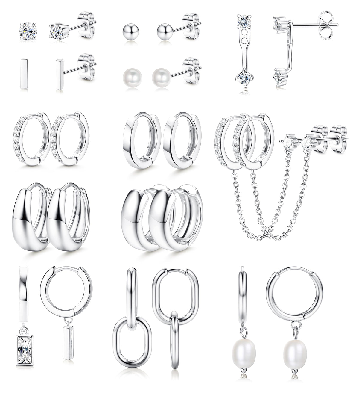 BESTEEL 13 Pairs Small Stud Hoop Earrings Set for Women, Gold Earrings Pack | Hypoallergenic Surgical Steel, 14K Gold Plated, Dainty Huggie Hoops Pearl Dangle Earrings, Lightweight Non Tarnish Jewelry